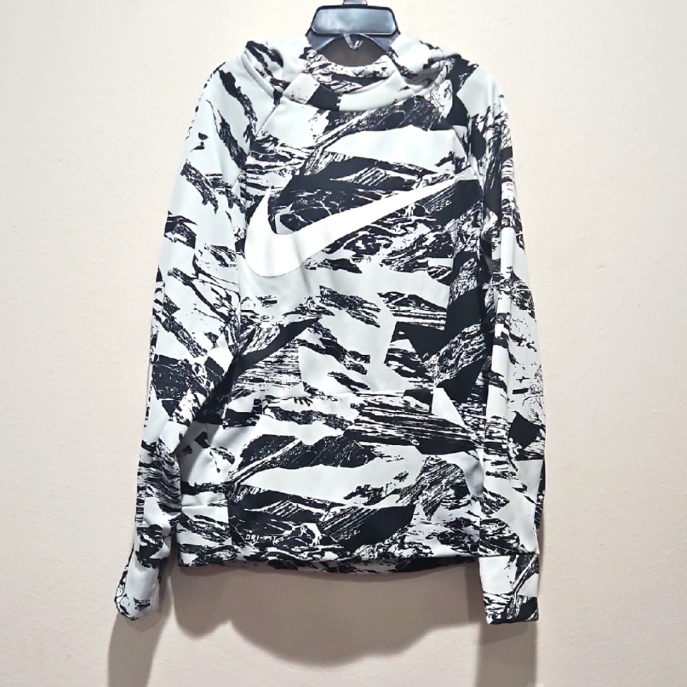 NIKE Boy's Therma Legacy Print Training Hoodie 856140-043 (Size: Meduim Black/Gr